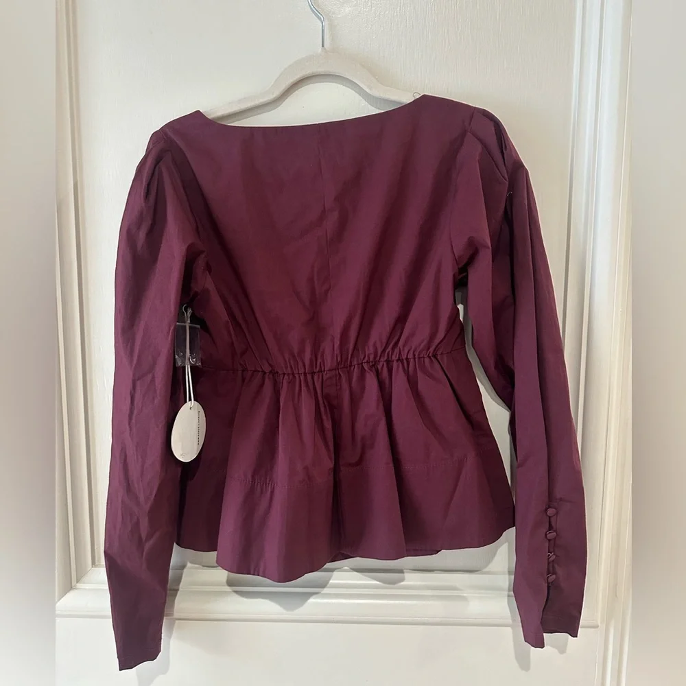 STAUD Peggy Babydoll Blouse Plum Purple Square Neck XS NWT Empire Sleeve Top